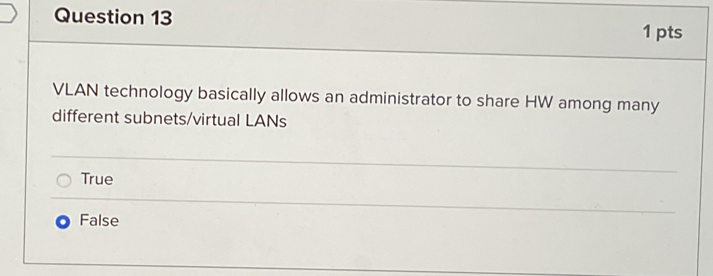 Question 1 3 1 pts VLAN technology basically