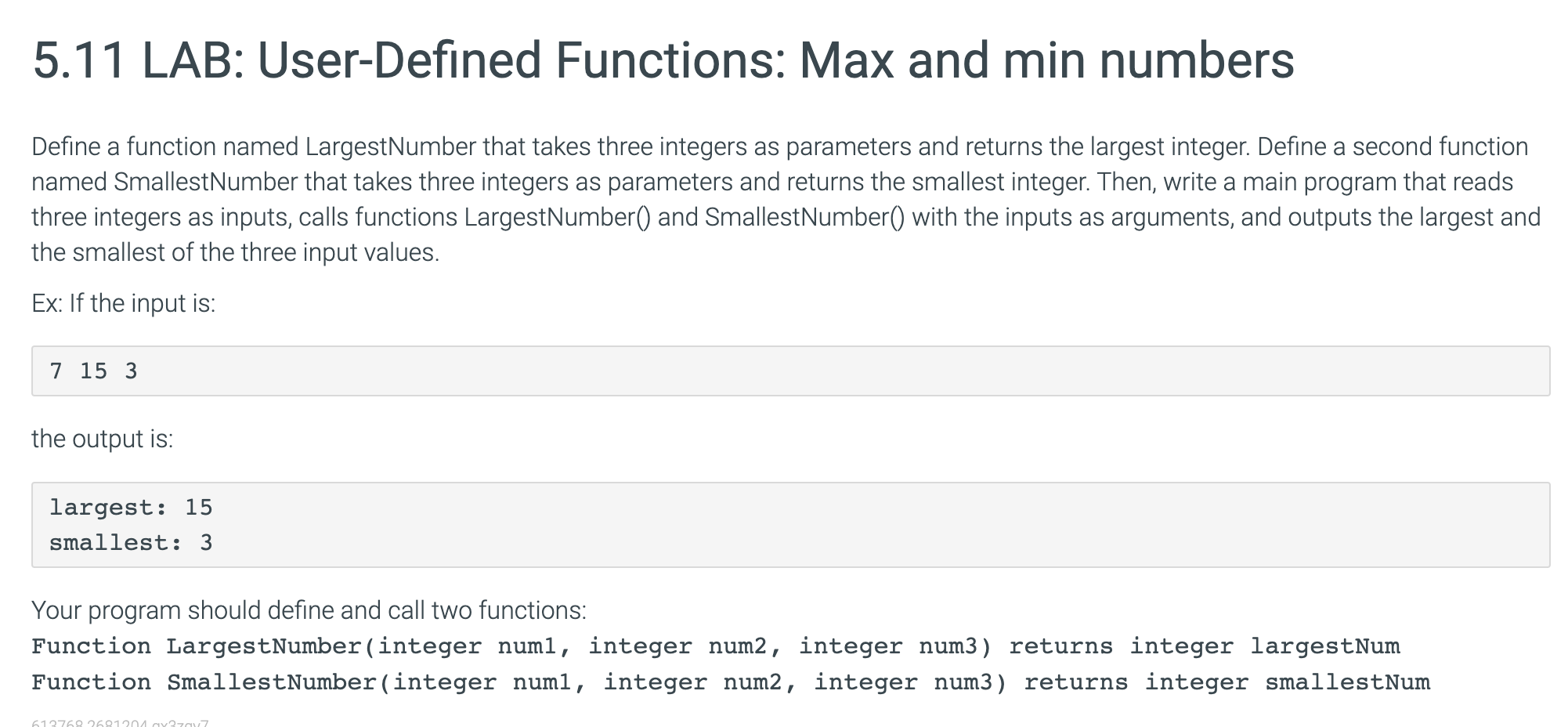 5 . 1 1 LAB: User - Defined Functions: Max and