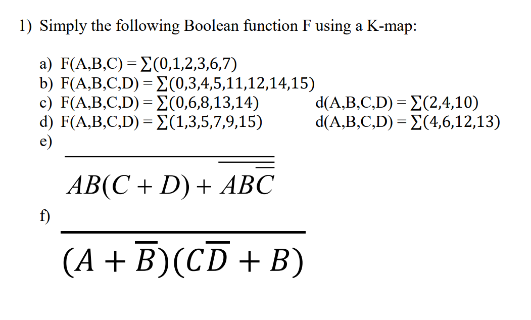 Simplify the following boolean function using a K