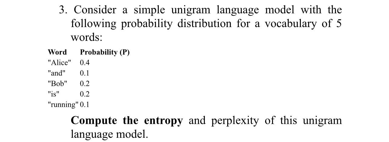 Consider a simple unigram language model with the