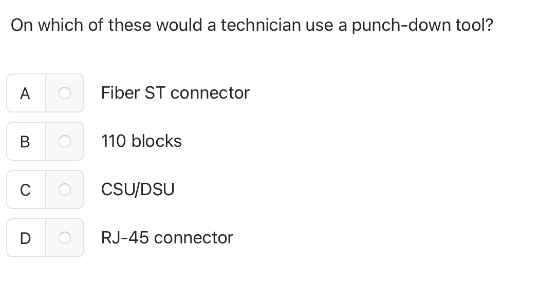 On which of these would a technician use a punch