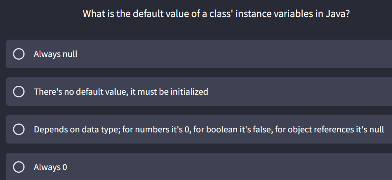 What is the default value of a class' instance