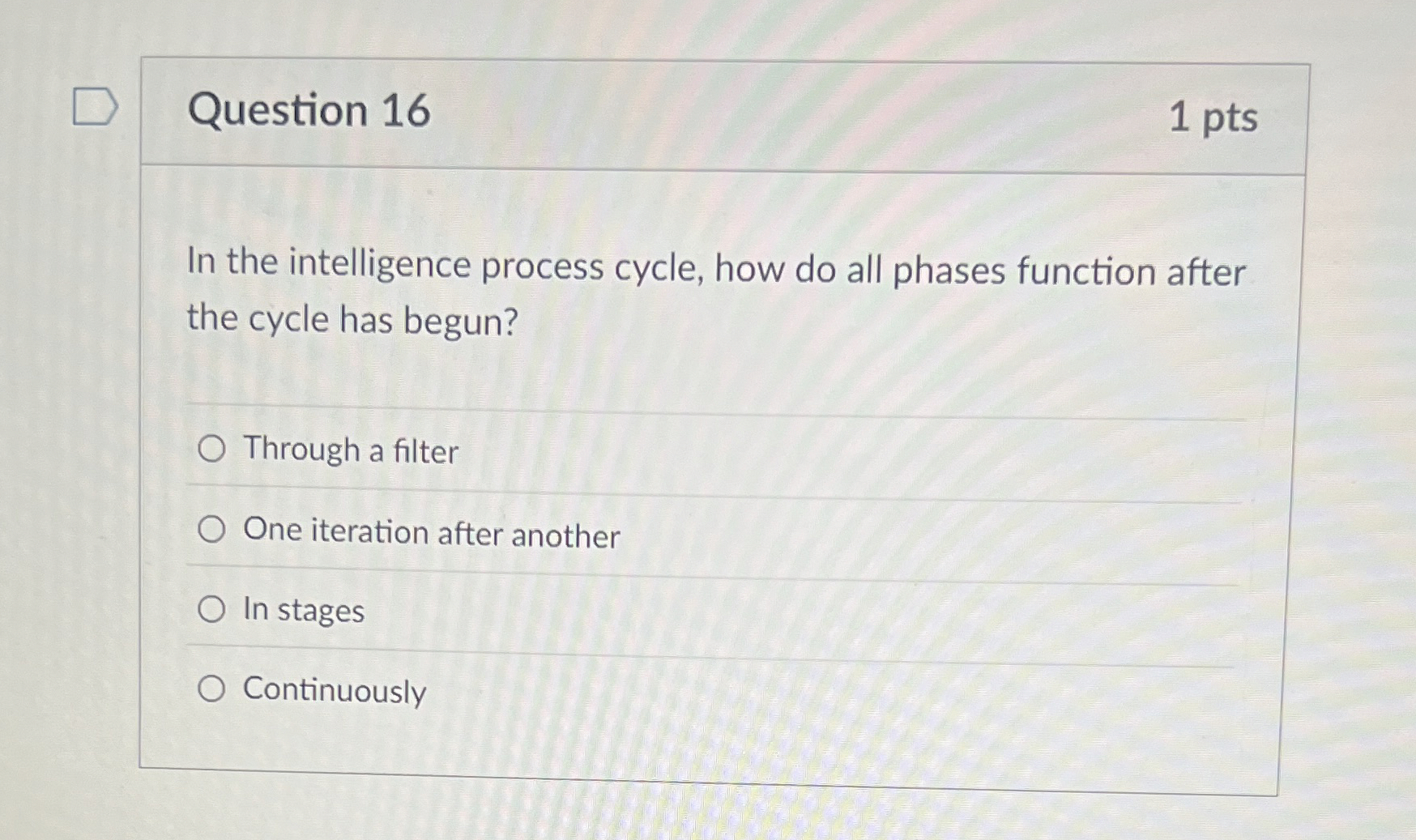 Question 1 6 In the intelligence process cycle,