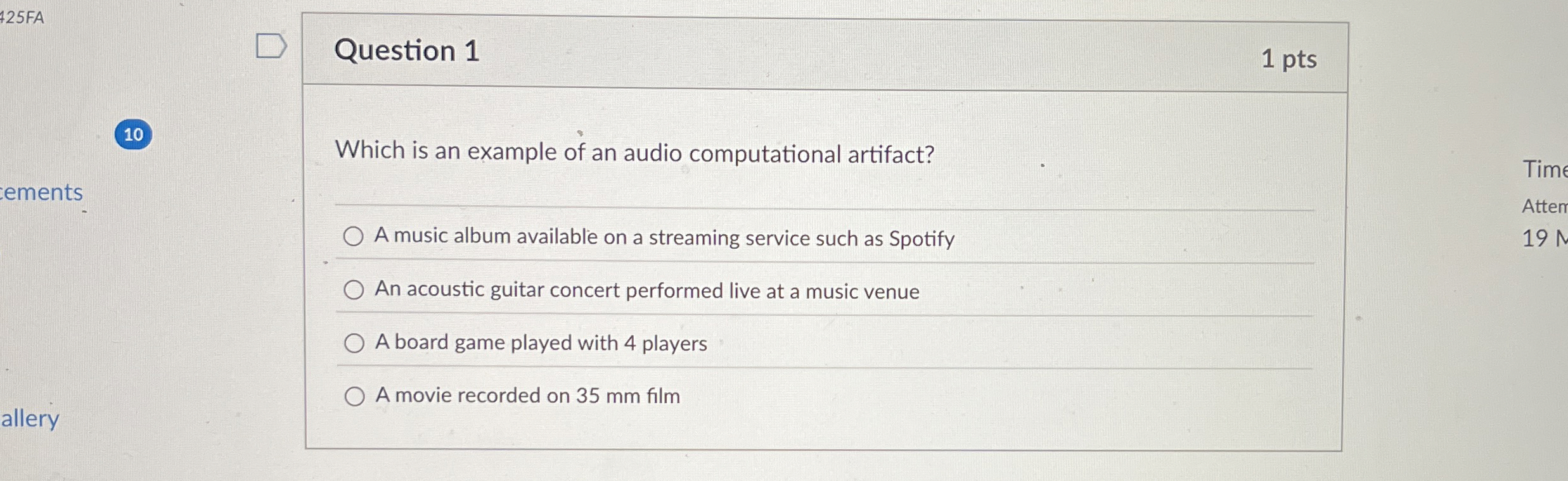 Question 1 Which is an example of an audio