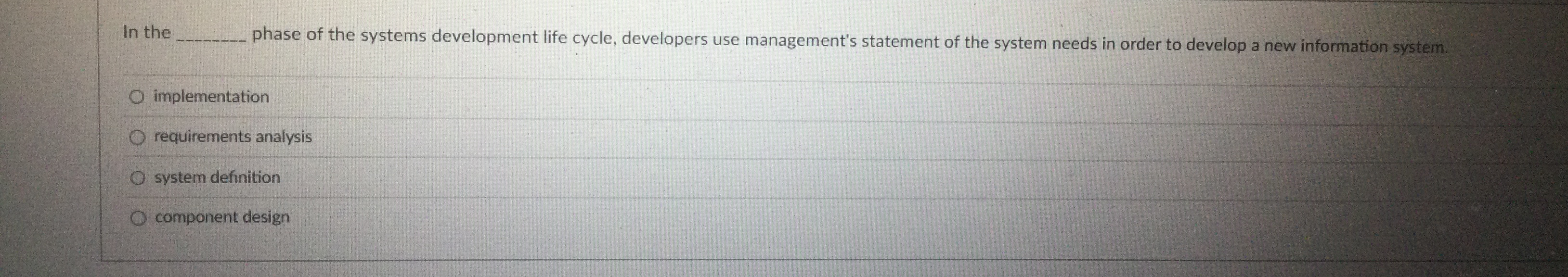 In the phase of the systems development life