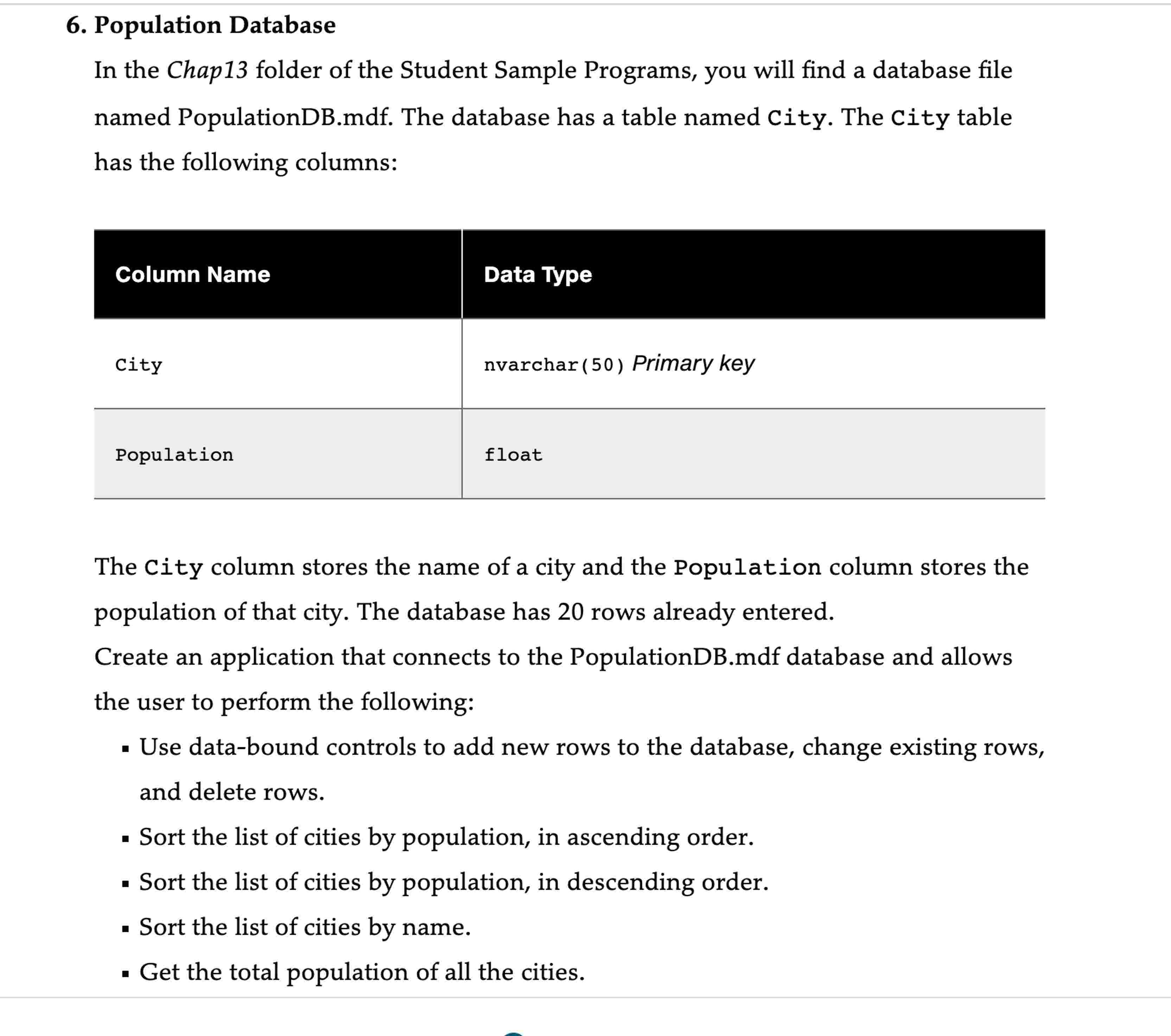6 . Population Database In the Chap 1 3 folder of