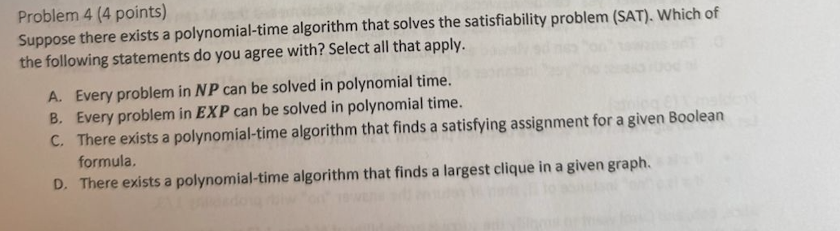 Problem 4 ( 4 points ) Suppose there exists a