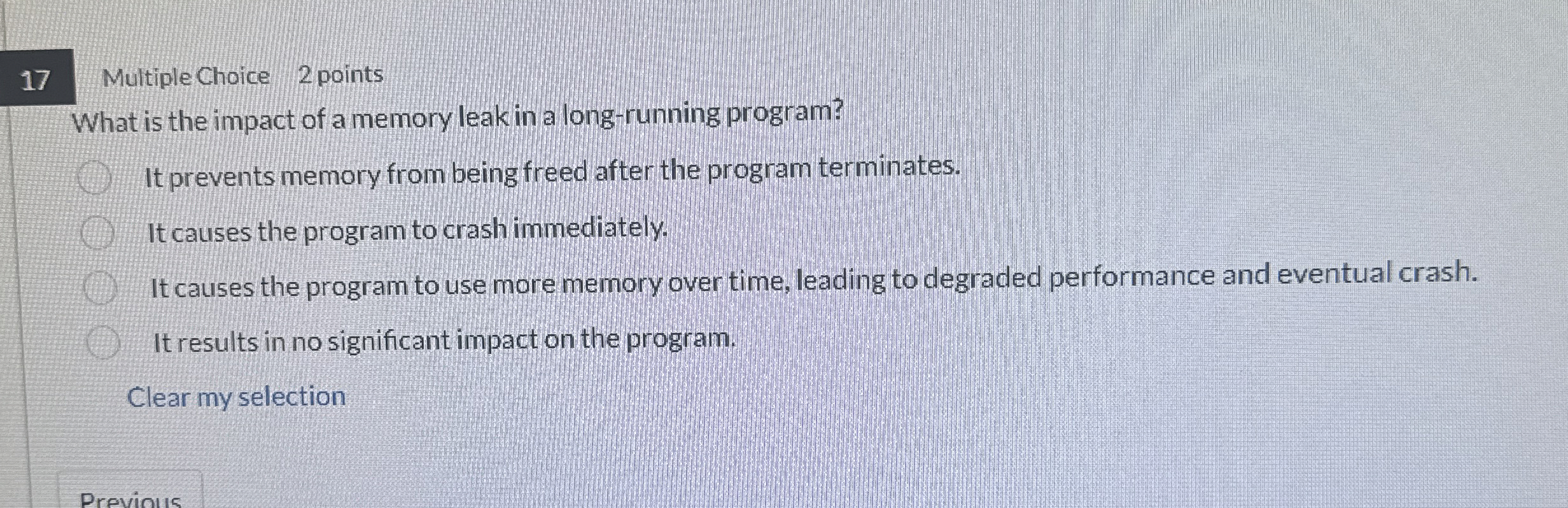 1 7 Multiple Choice 2 points What is the impact