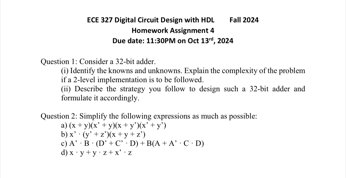 Question 1 : Consider a 3 2 - bit adder. ( i )