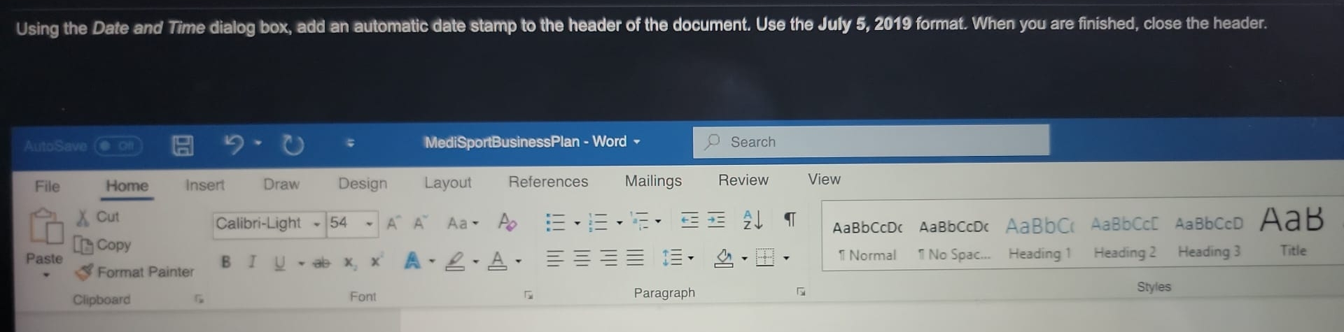 Using the Date and Time dialog box, add an