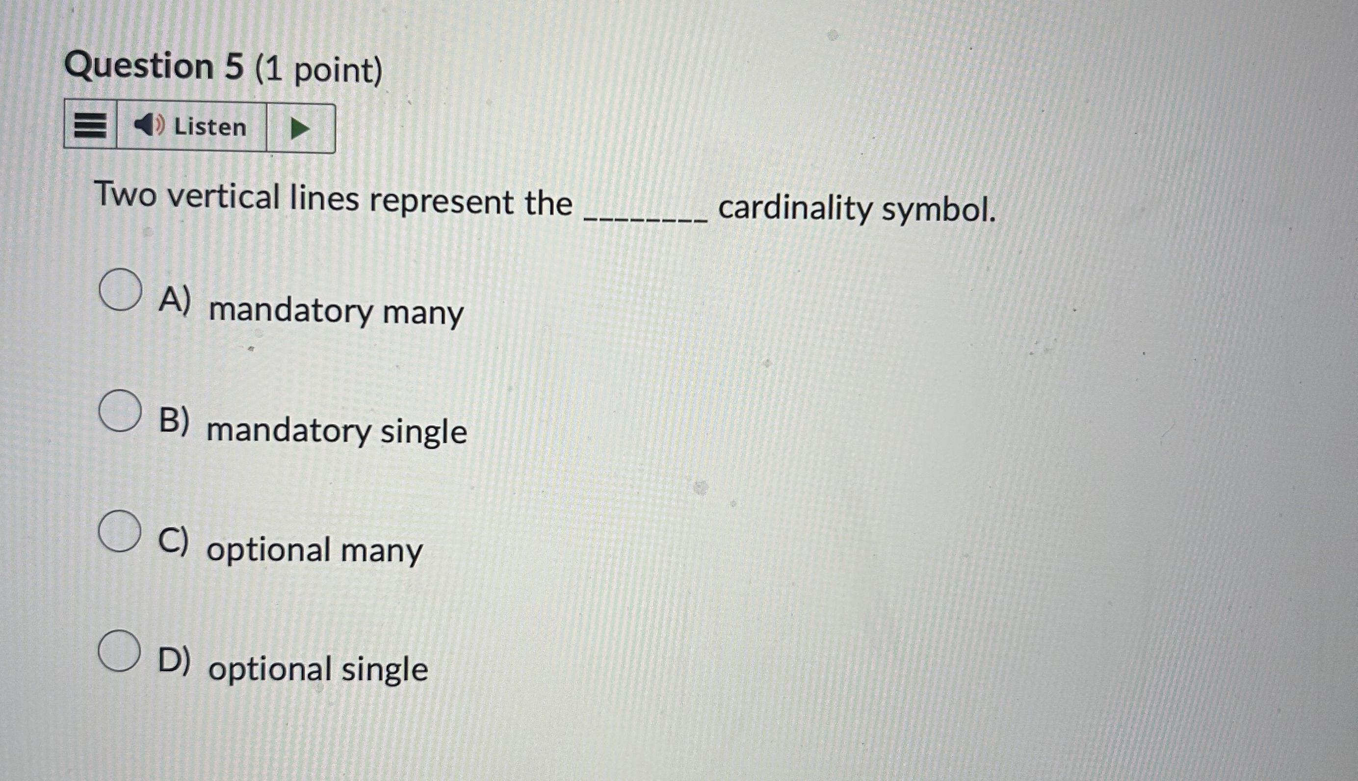Question 5 ( 1 point ) Listen Two vertical lines