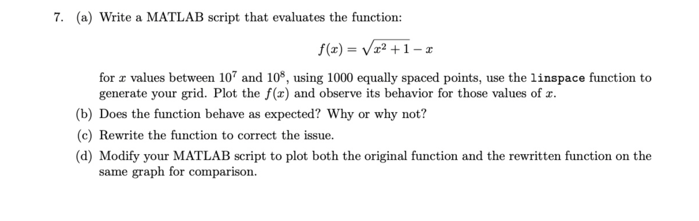 7 . ( a ) ( a ) Write a MATLAB script that