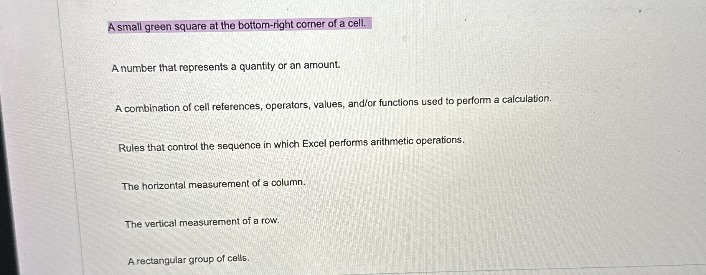 A small green square at the bottom - right corner