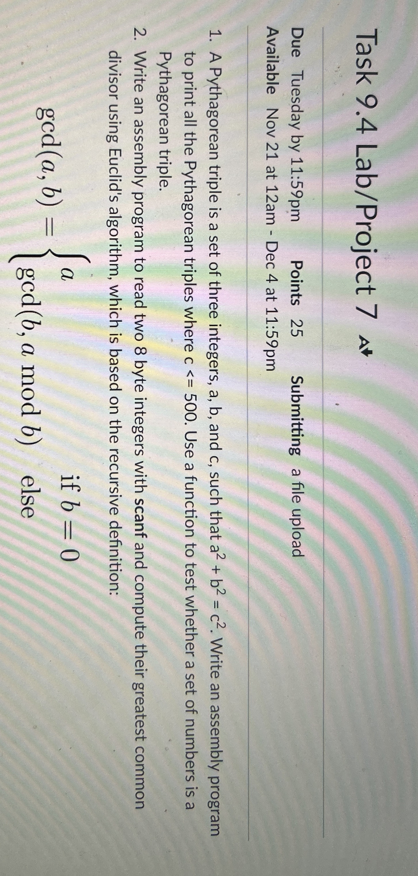 How to solve Task 9 . 4 Lab / Project 7 Due