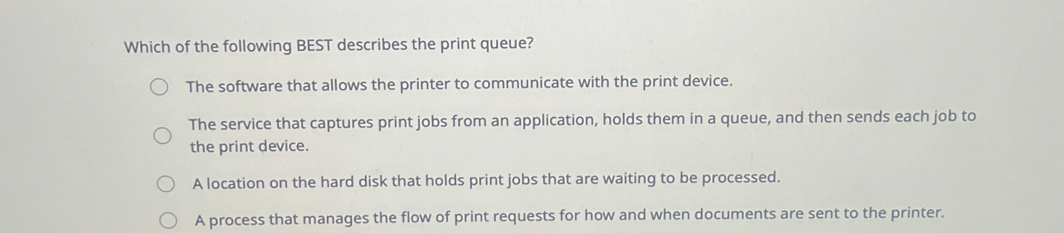 Which of the following BEST describes the print