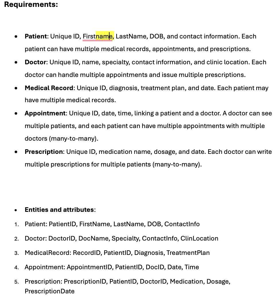 Requirements: Patient: Unique ID , Firstnamk,