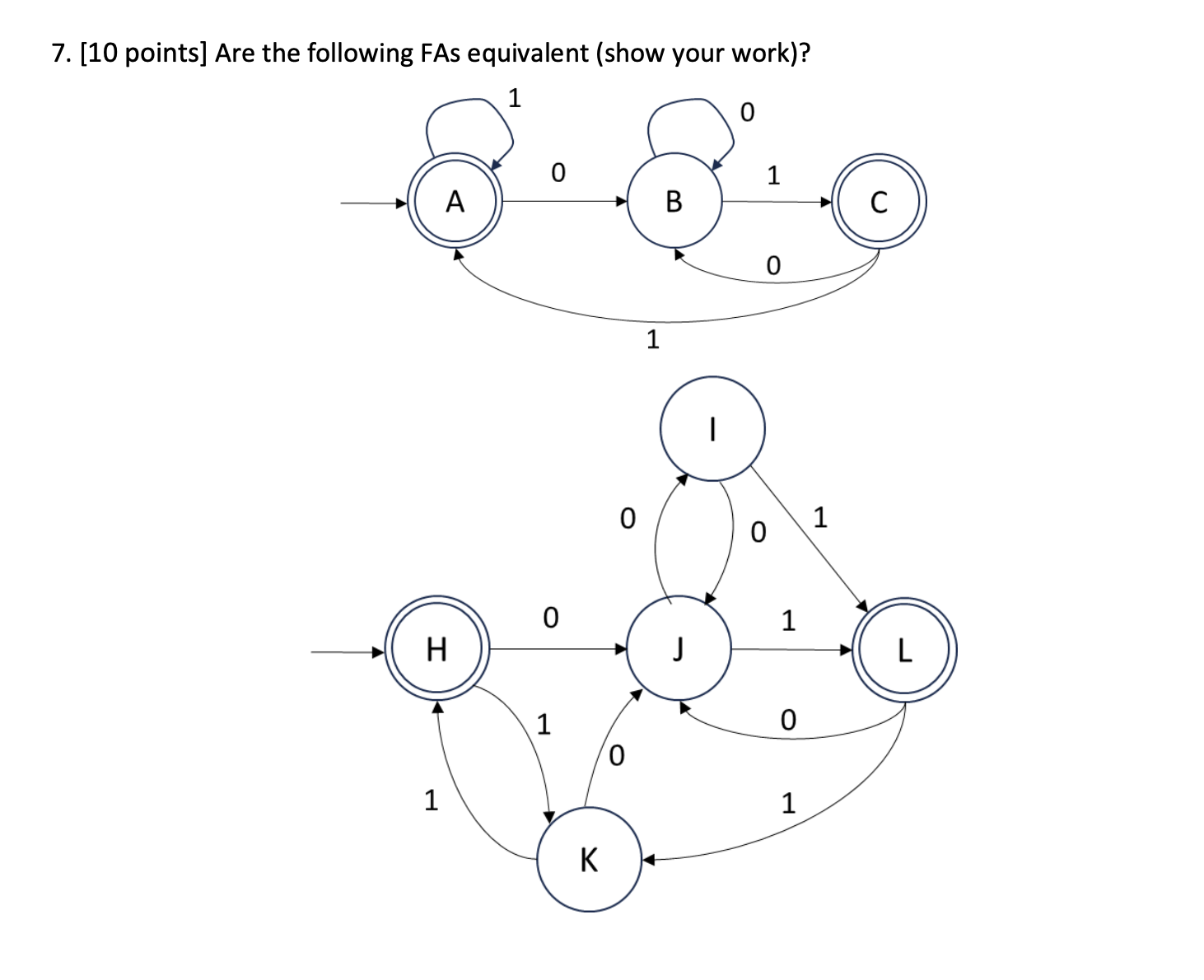 Are the following FAs equivalent ( show your work