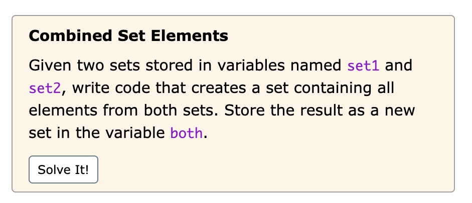Combined Set Elements Given two sets stored in