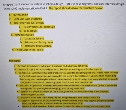 A report that includes the database schema