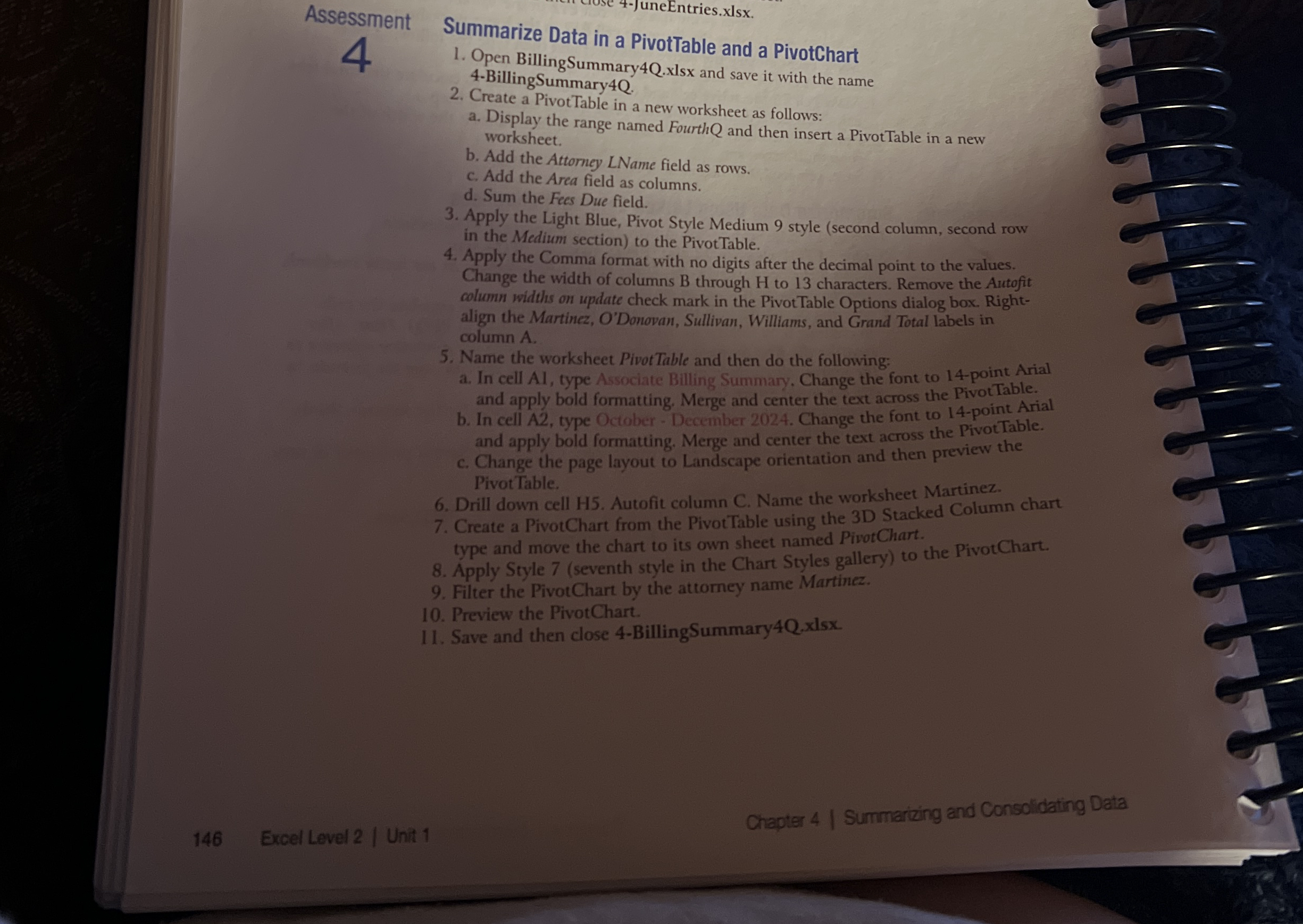 Assessment 4 Summarize Data in a PivotTable and a