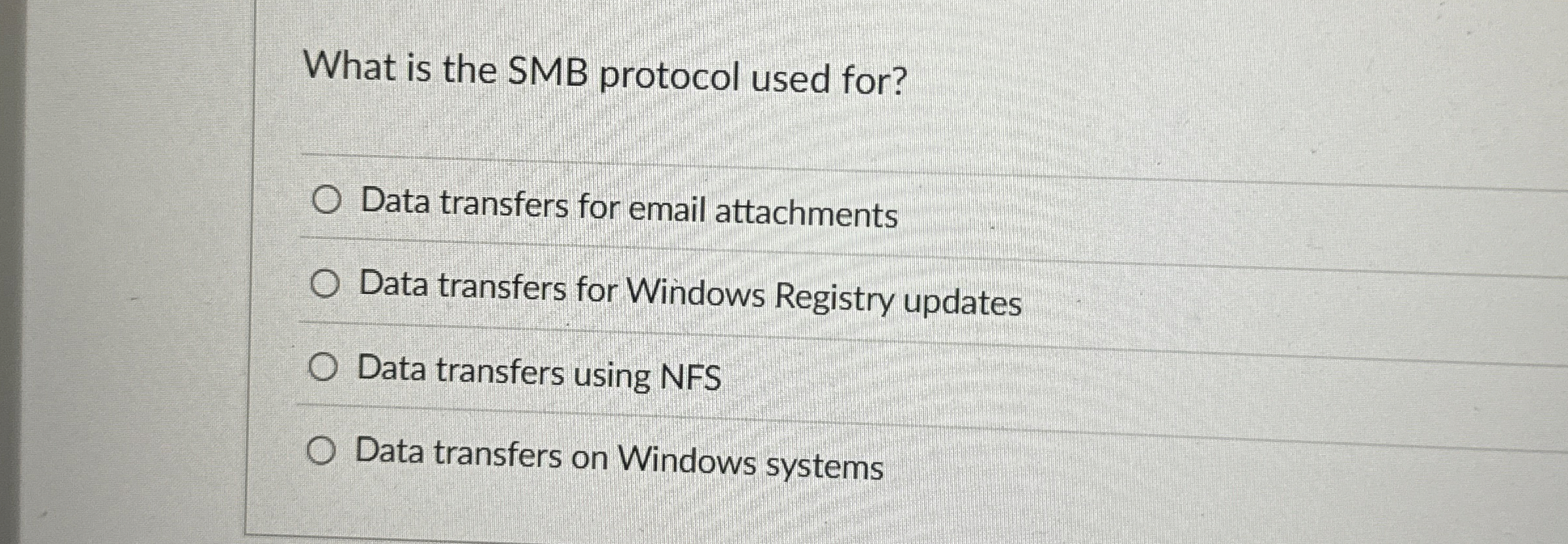 What is the SMB protocol used for? Data transfers