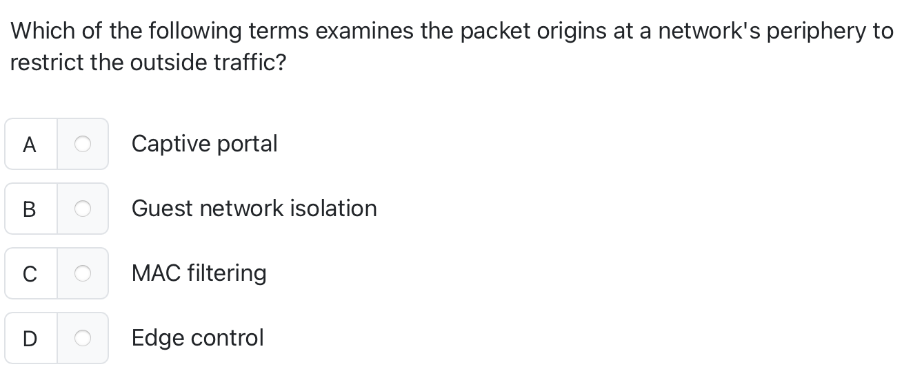 Which of the following terms examines the packet