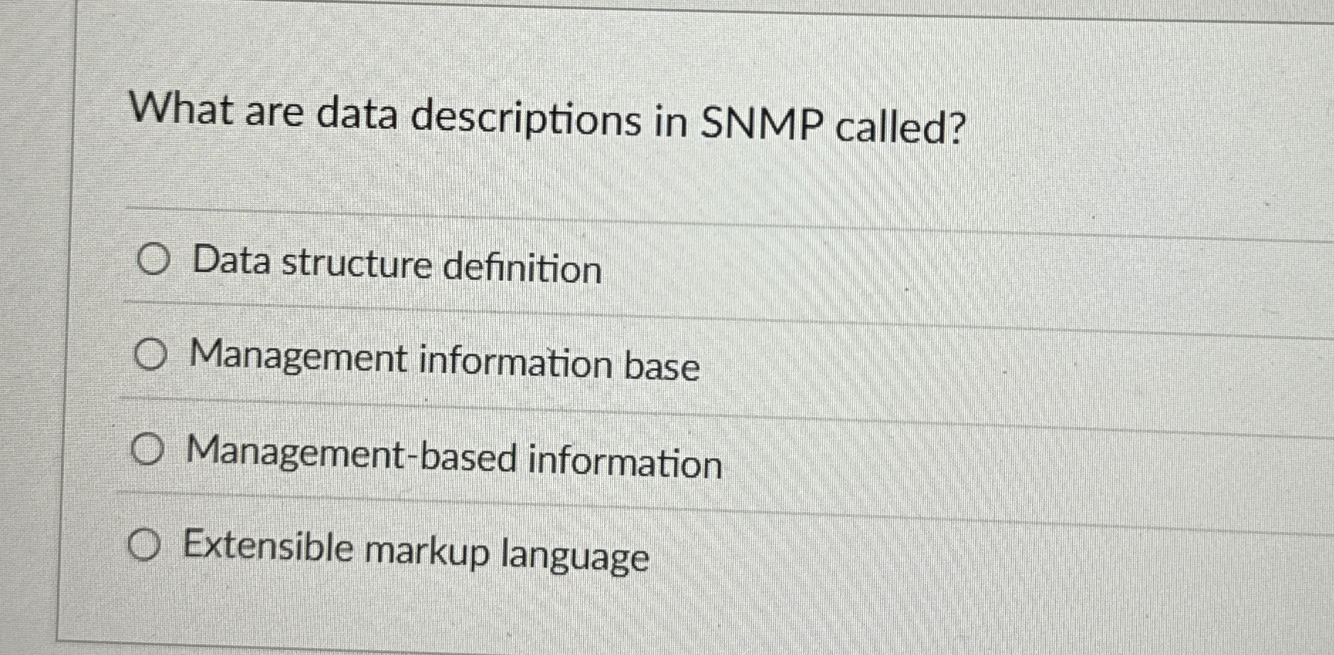 What are data descriptions in SNMP called? Data