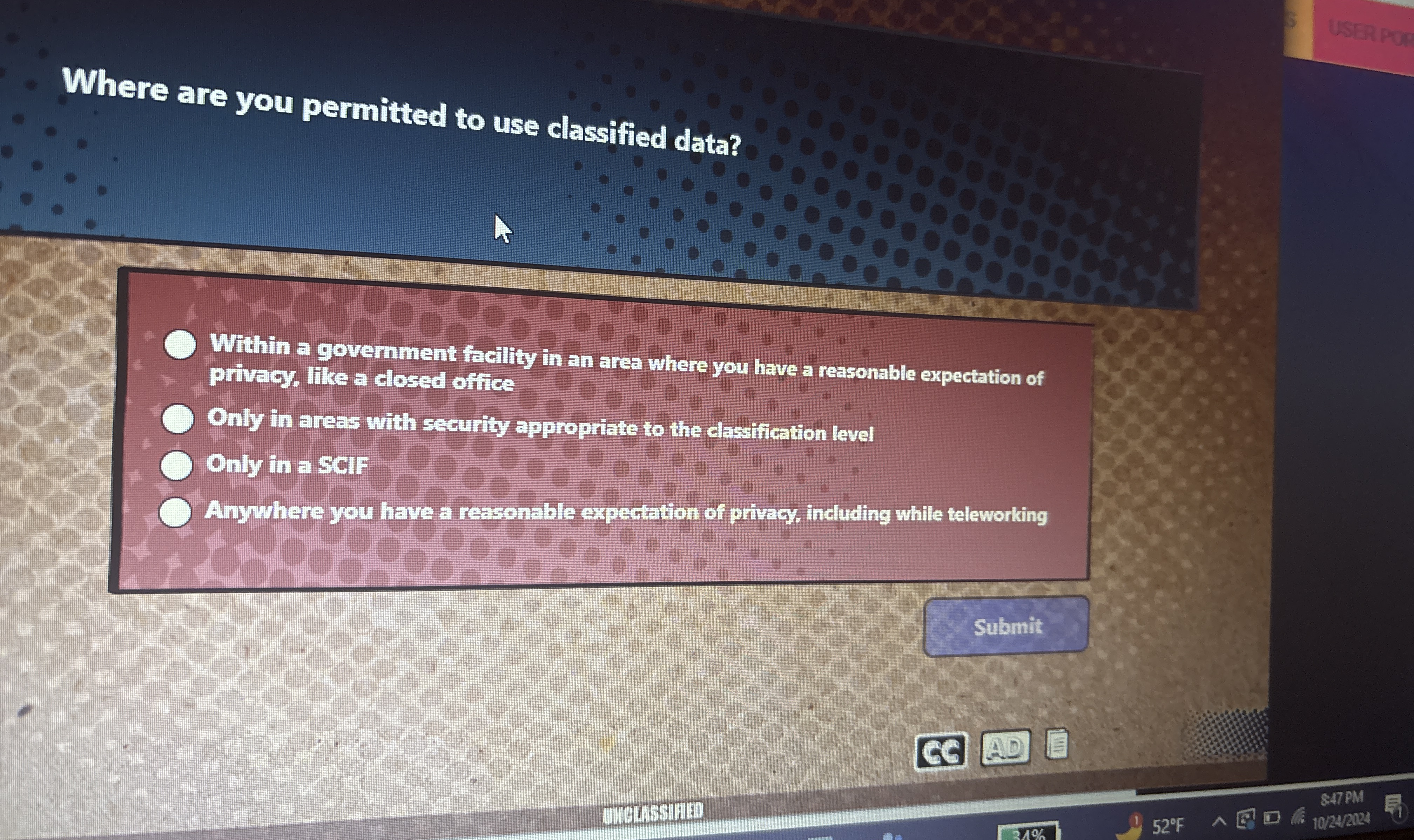 Where are you permitted to use classified data?