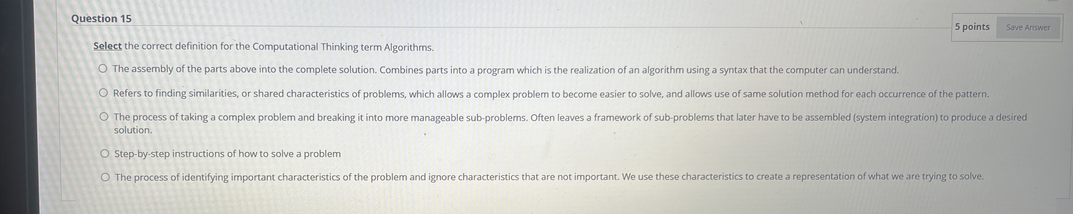 Question 1 5 Select the correct definition for
