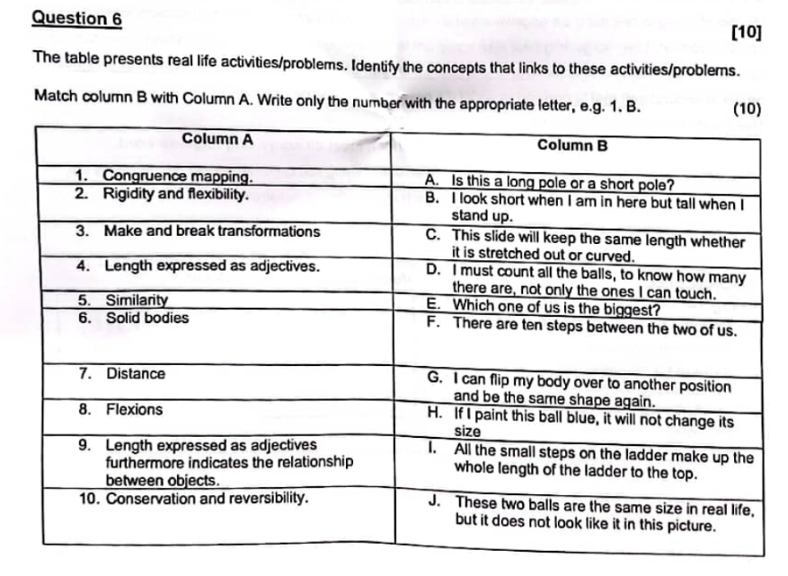 Question 6 [ 1 0 ] The table presents real life