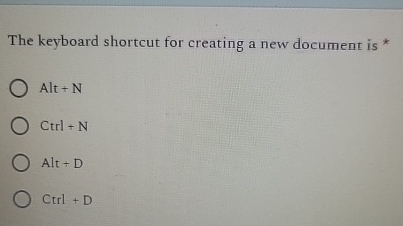 The keyboard shortcut for creating a new document