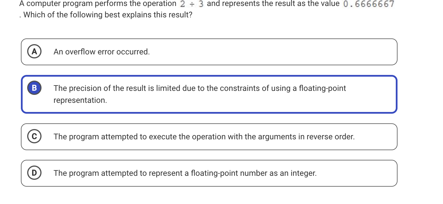 A computer program performs the operation 2 3 and