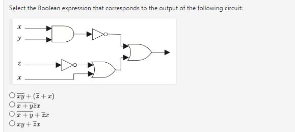 Select the Boolean expression that corresponds to