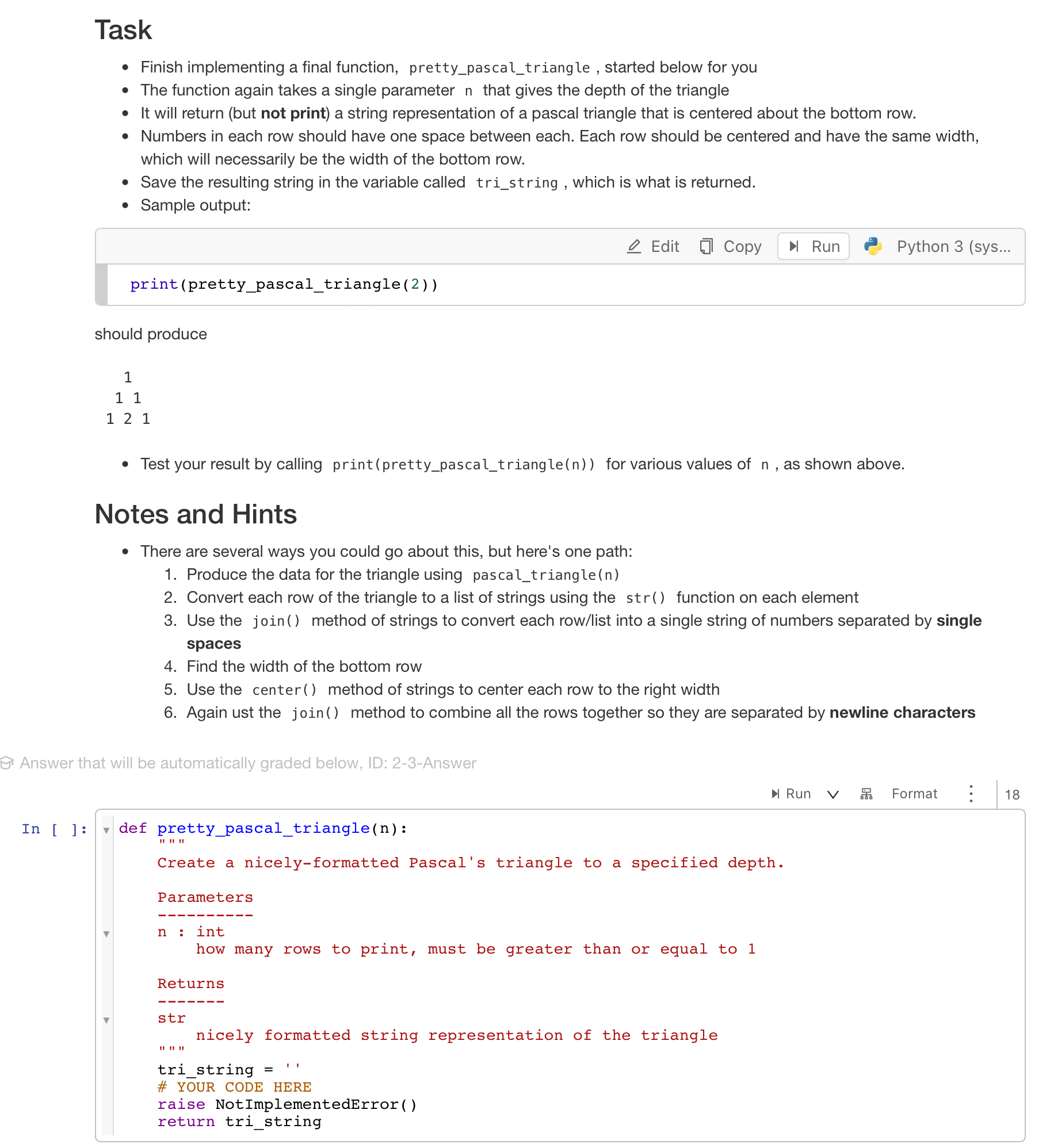 Task Finish implementing a final function, pretty
