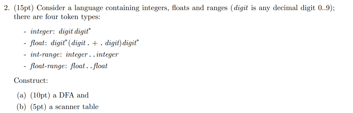 2 . ( 1 5 pt ) Consider a language containing