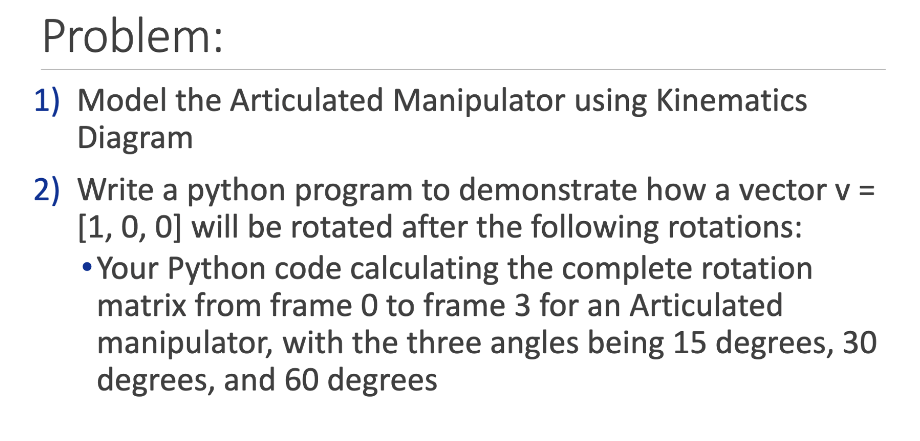 Problem: Model the Articulated Manipulator using