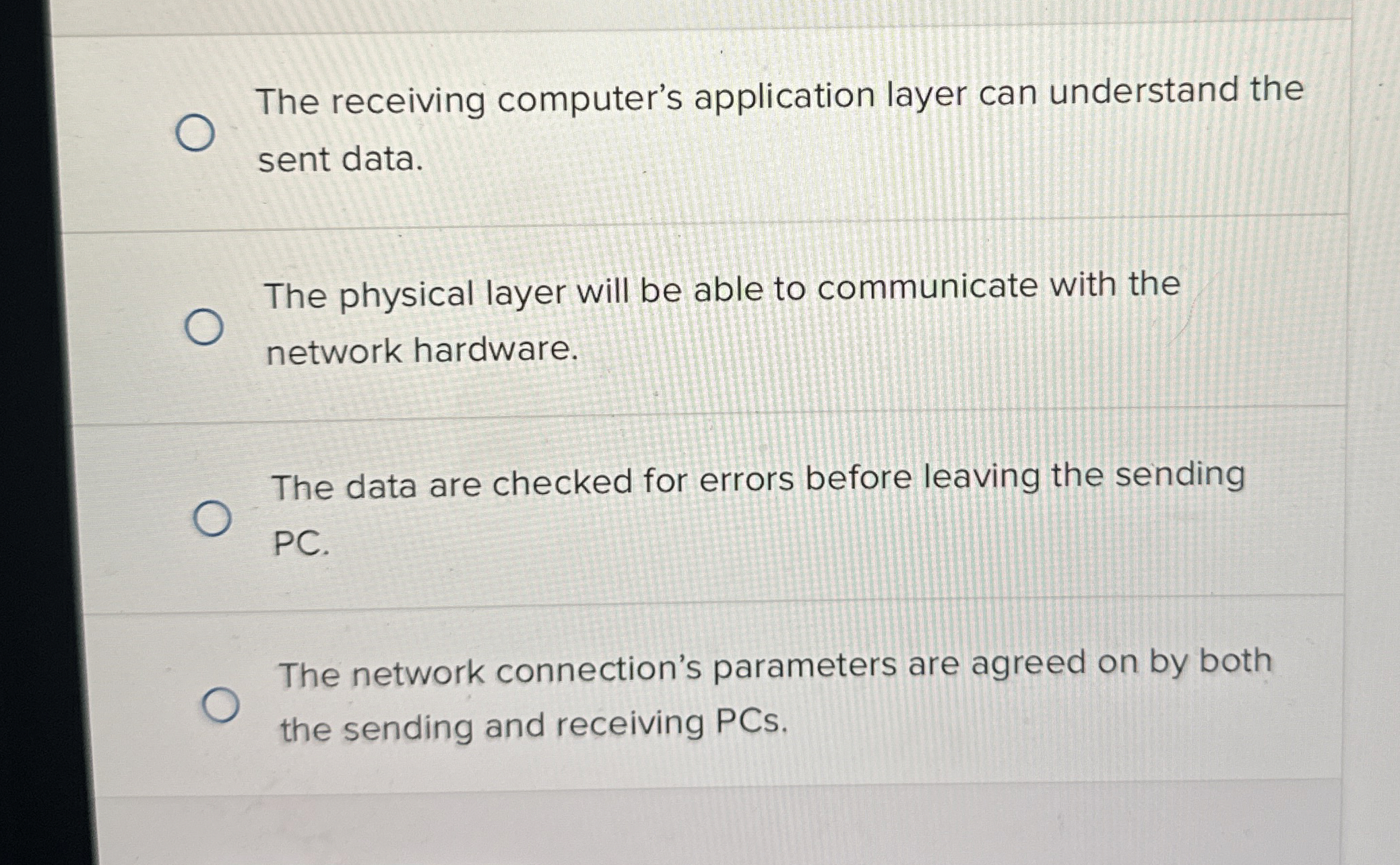 The receiving computer's application layer can