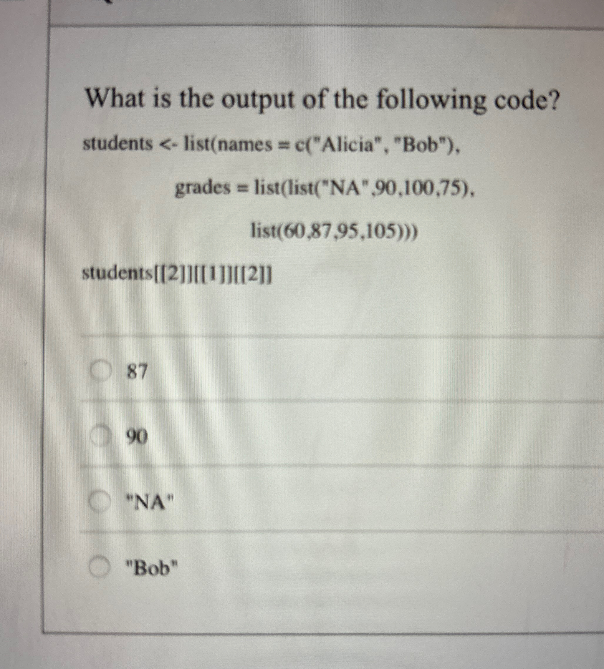 What is the output of the following code?