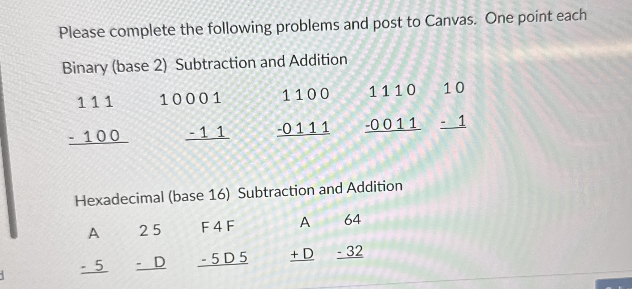 Please complete the following problems and post
