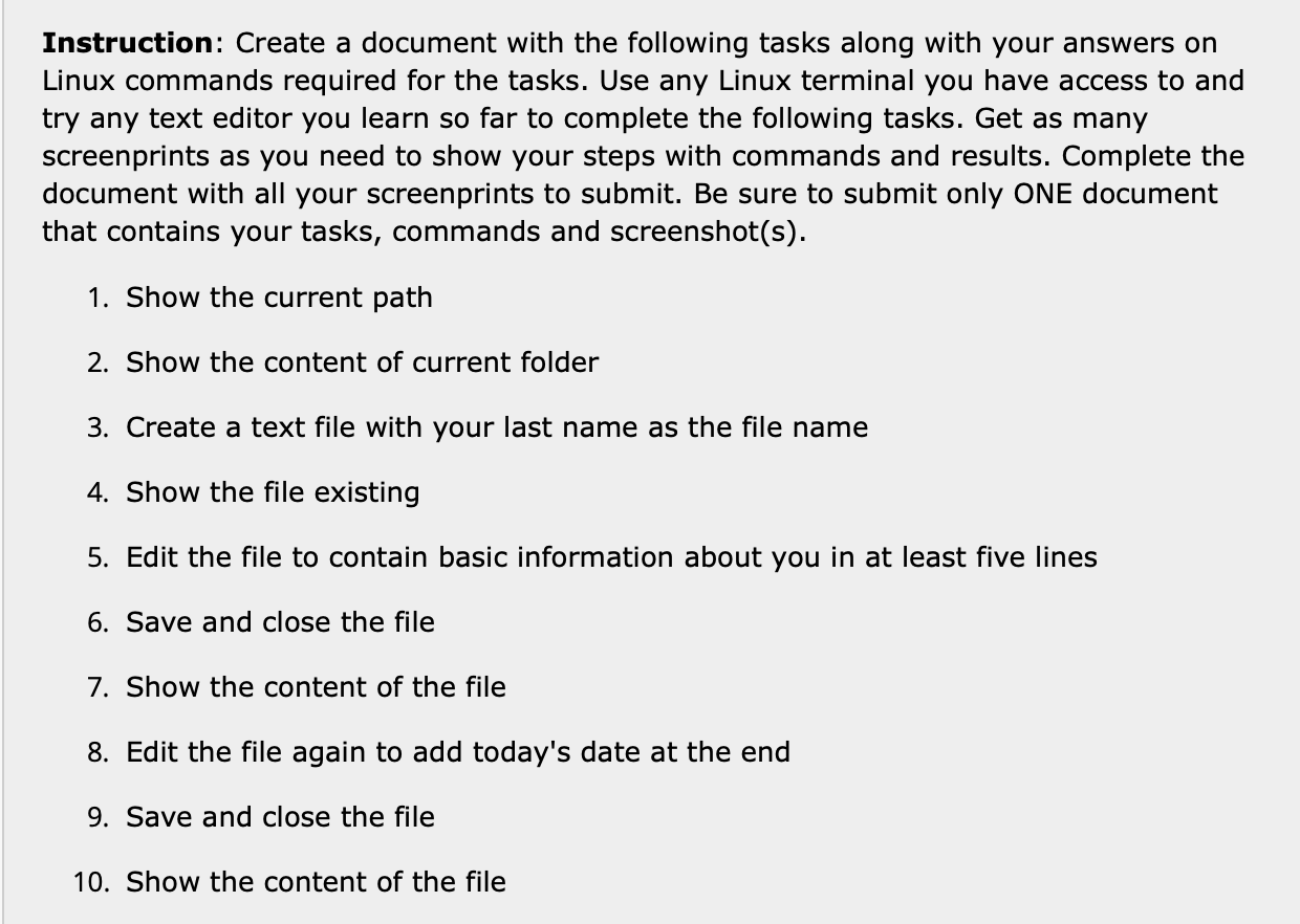 Instruction: Create a document with the following