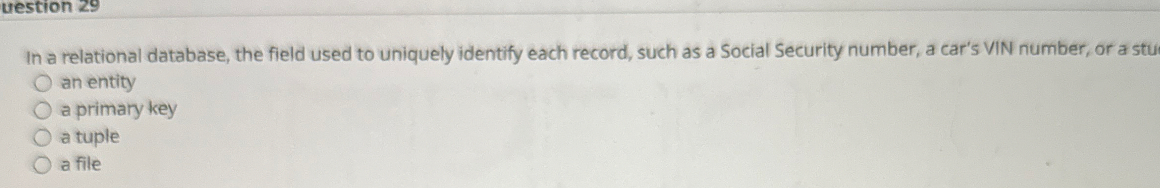 In a relational database, the field used to