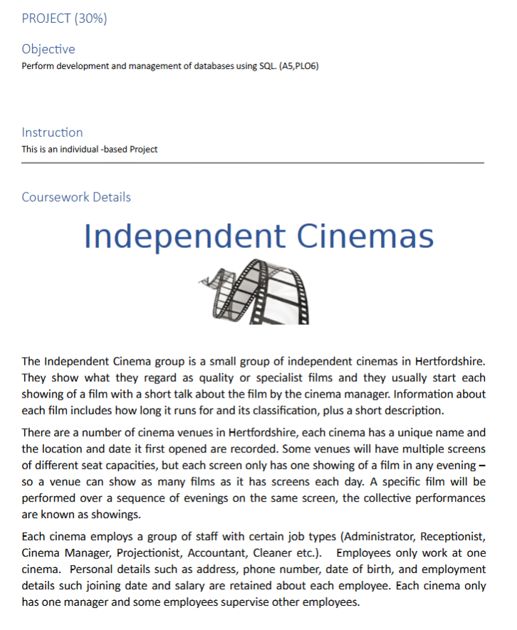 PROJECT ( 3 0 \ % ) Objective Perform development