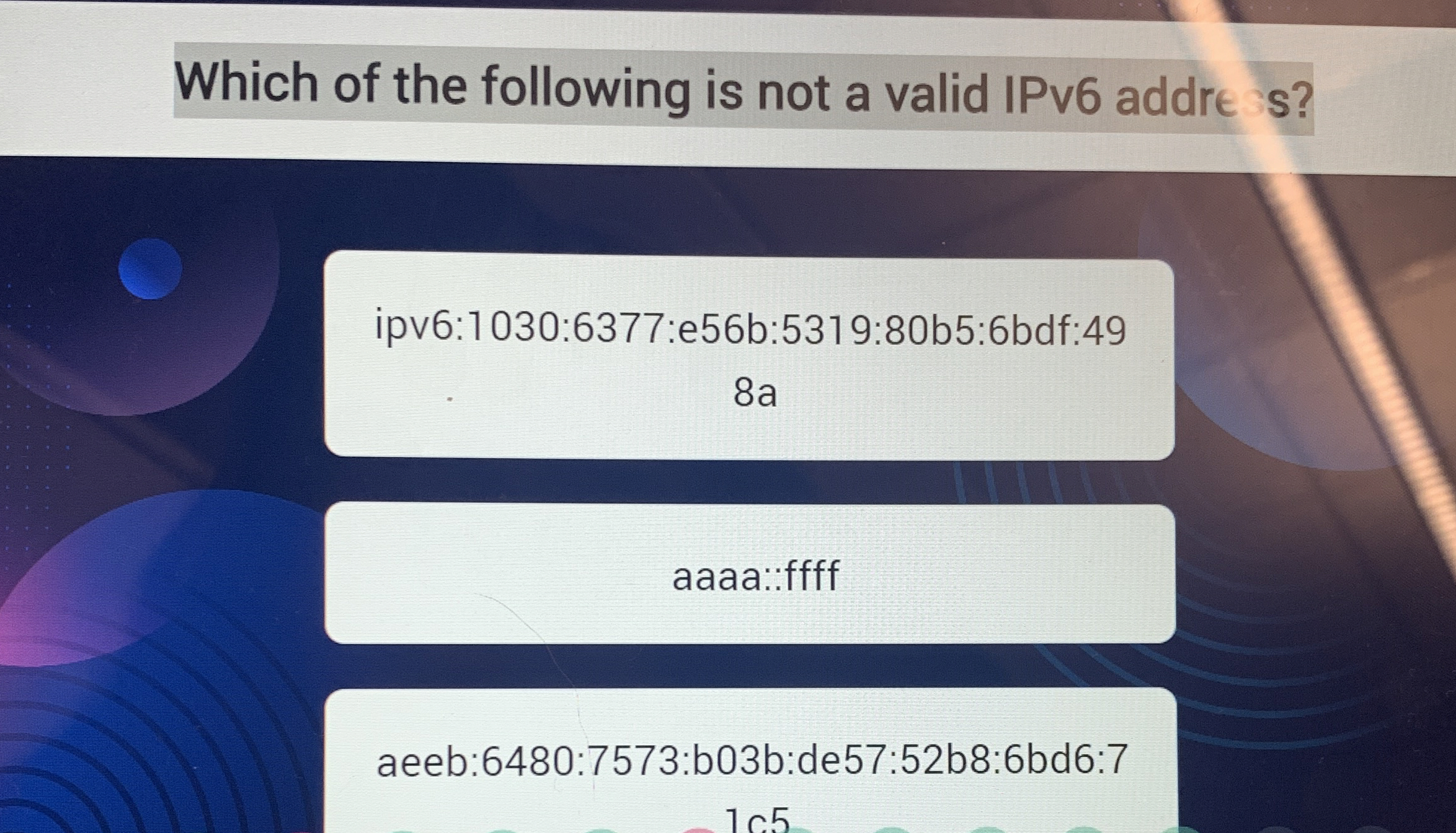 Which of the following is not a valid IPv 6 addre