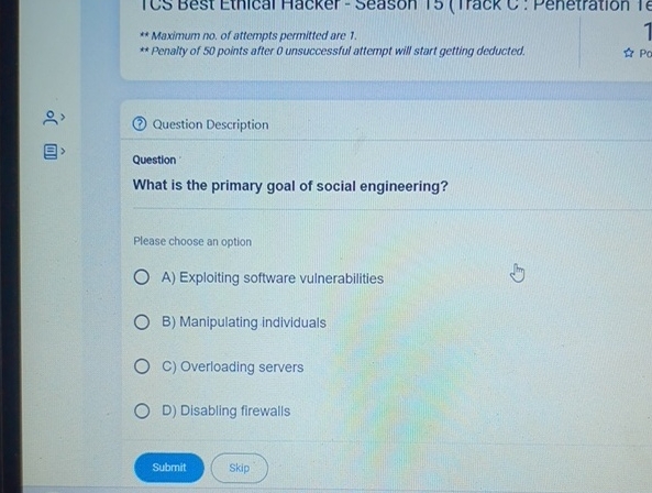 * * Maximum no . of attempts permitted are 1 . *