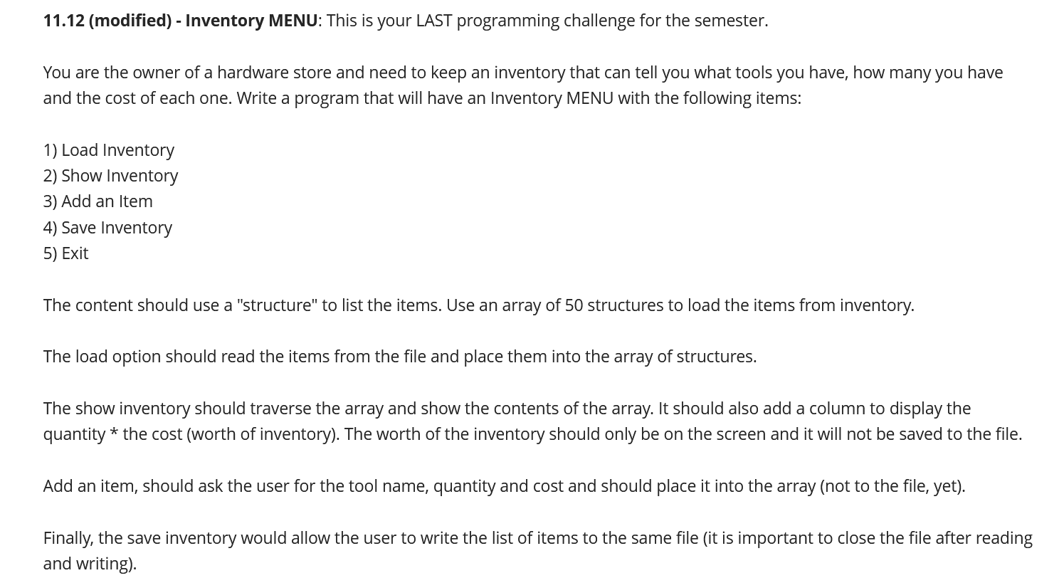 * PLEASE NOTE * Do not use functions. You only