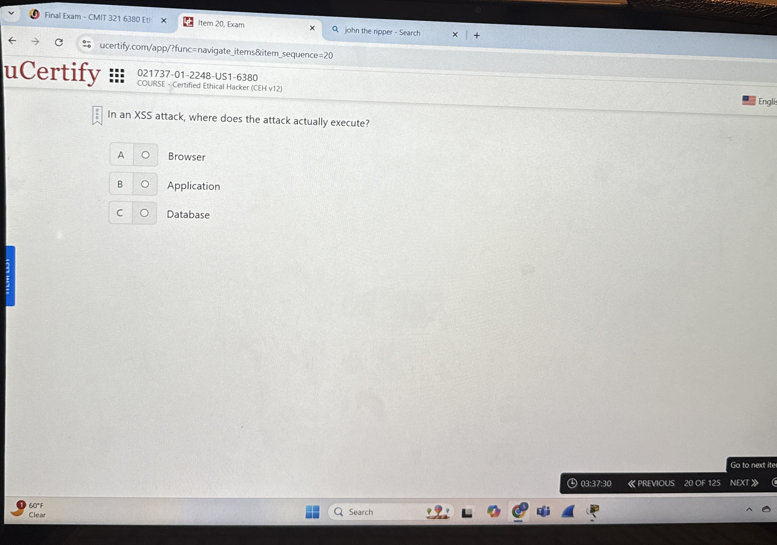 In an XSS attack, where does the attack actually