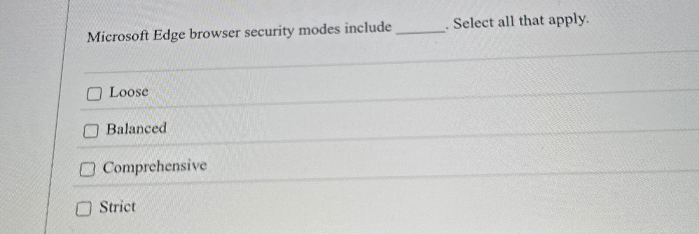 Microsoft Edge browser security modes include