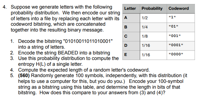 4 . Suppose we generate letters with the