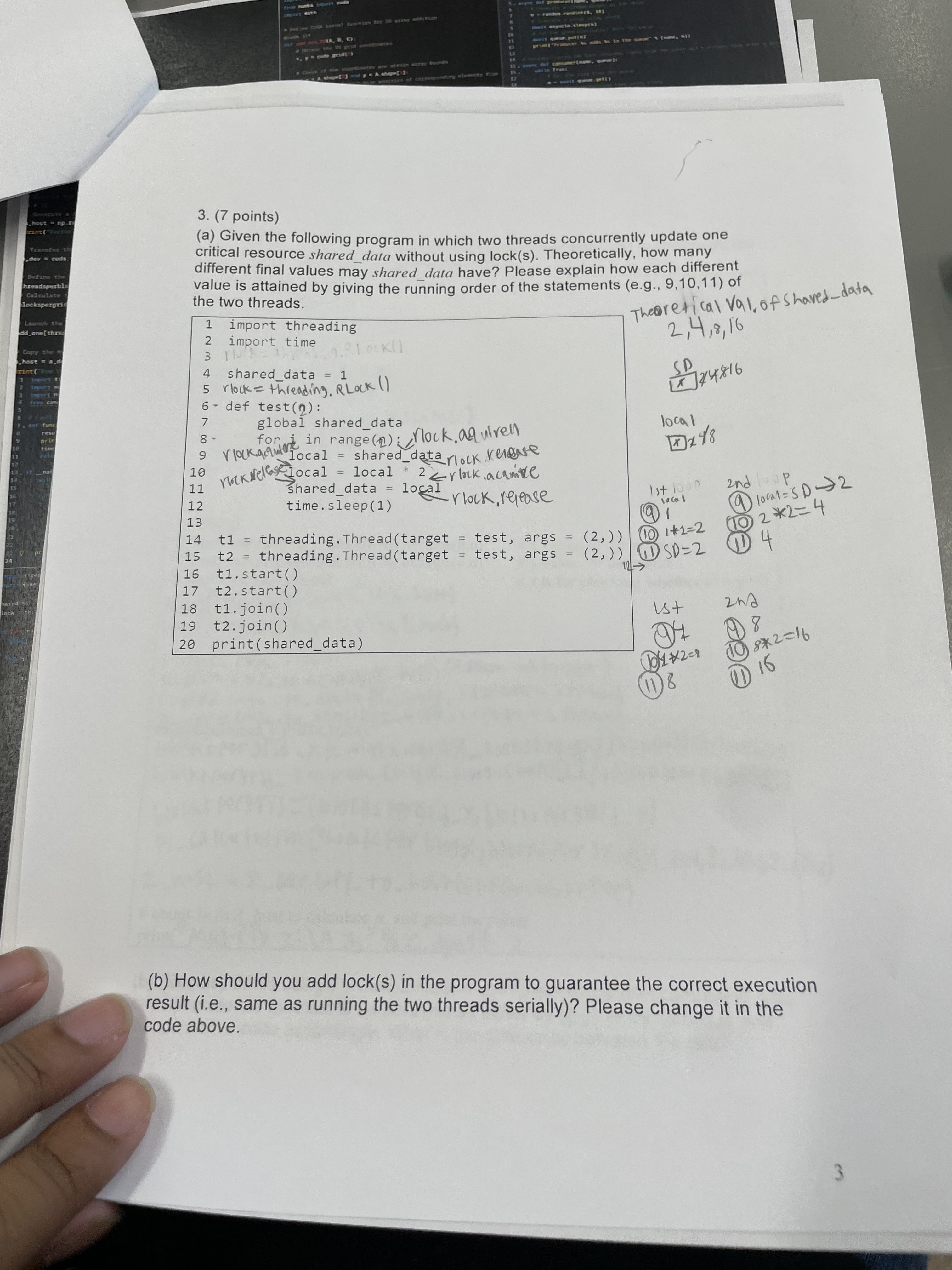 3 . ( 7 points ) ( a ) Given the following