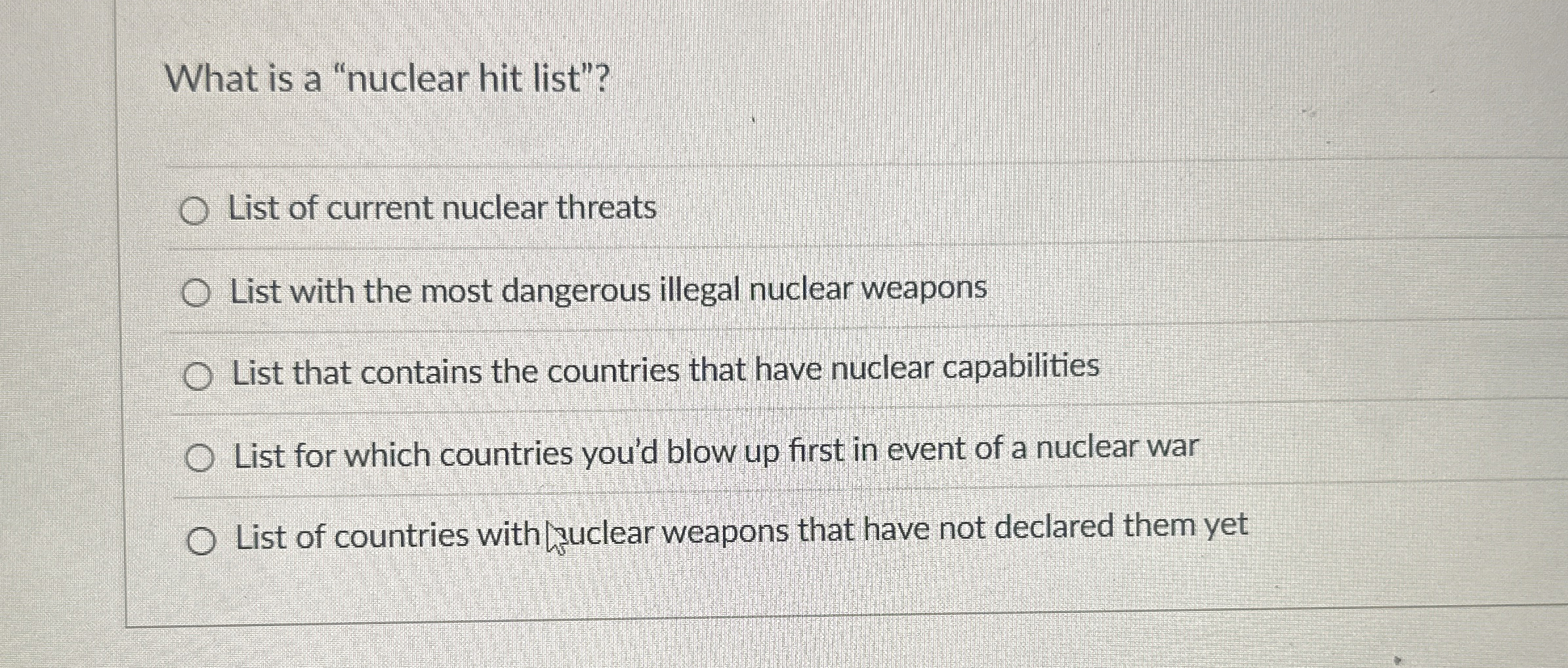 What is a "nuclear hit list"? List of current